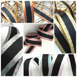 1mtr 10mm BERISFORDS STRIPE METALLIC RIBBON ROSE GOLD SILVER COPPER PEARL A.B. - Picture 1 of 7
