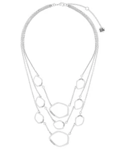 The Sak Womens Silver Multi Row Layered Necklace CZ Open Links 16 Inches - Picture 1 of 1