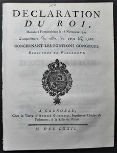 [RECHT Altes Regime] Erklärung des Königs über die kongruen Teile 1771 - Bild 1 von 2