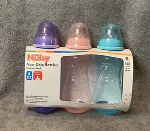 Nuby 3 Pk Standard Neck Non-Drip Bottles 10 Oz - Picture 1 of 2