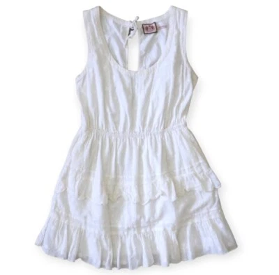 Juicy Couture Vestido Blanco En Niveles Volantes Pradera Mini Solero Corbata Espalda Viaje S Foto 1 de 4