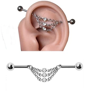 STERILIZE PACK: ADORABLE 3Gem Chain 14g Surgical Steel Industrial Barbell. - Picture 1 of 9