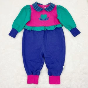 Vintage 90s Gymboree Baby Girl Romper Heart Floral Purple Pink Toddler XSmall - Picture 1 of 9