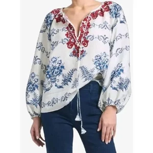 SACHIN & BABI-NWT- CELIA LINEN BLOUSE| FLORAL | EMBROIDERD | TASSEL Sz:M Ret$295 - Picture 1 of 9