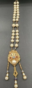 Rare Thelma Deutsch Pearl And Rhinestone Necklace With Cherub Pendant - Picture 1 of 6