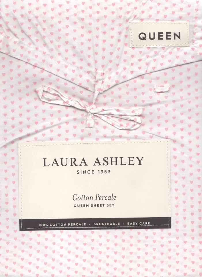 Laura Ashley Queen Sheet Set Heart to Heart 粉色 4 件套 Cottage Farmhouse Shabby — 第 1/4 张图片