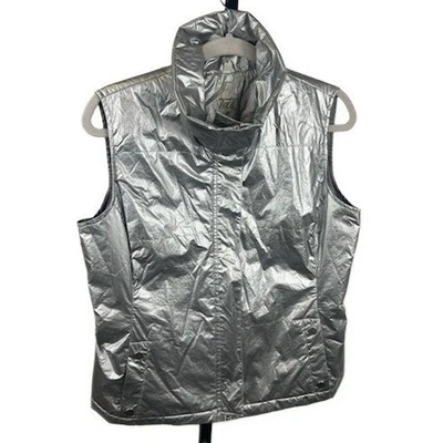 Tail Women's Size Medium Metallic Silver Puffer Vest Stand Up Collar Jacket - Image 1 of 4