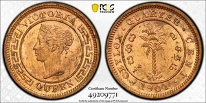R58 Ceylon 1901 1/4 Cent PCGS MS-64 FULL RED - Picture 1 of 3