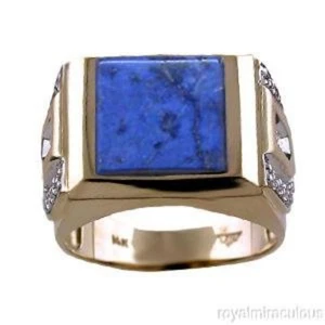 Rylos Yellow Gold Plated Silver Simulated Lapis & Diamond Ring - Picture 1 of 3