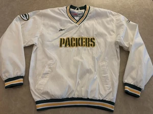 Vtg Green Bay Packers NFL ProLine Reebok Pullover Lined Windbreaker White Medium - Picture 1 of 5