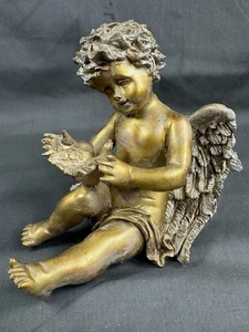 Ceramic Gold Painted Cherub Figurine - Picture 1 of 6