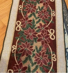New Table Runner Christmas Poinsettia Ribbon Tapestry Gold Thread - Picture 1 of 2