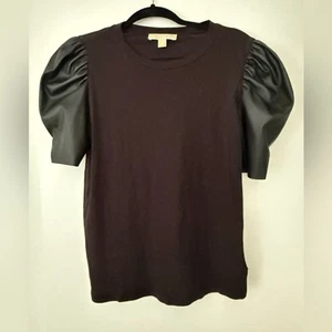 Michael Kors Camiseta Negra Con Cuero Mangas Abullonadas M - Imagen 1 de 6