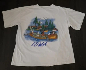Camicia canoa vintage anni '90 Looney Tunes Iowa Taz Bugs coniglietto da campeggio taglia XL 1994 - Foto 1 di 8