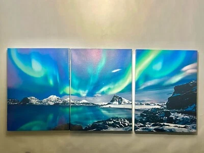 3 Piece Wall Art Modern Northern Lights Canvas 12x16in- Aurora - Image 1 of 4
