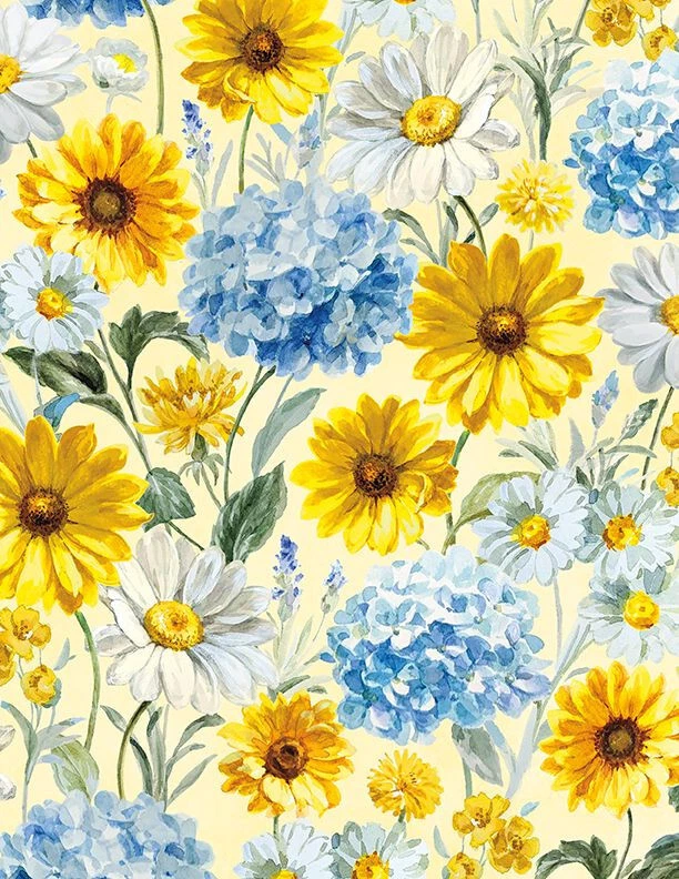 WILMINGTON FABRICS WITH#89282 554  BEES&BLOOMS"OVERALL PRINT YELLOW" BTY - Image 1 of 1