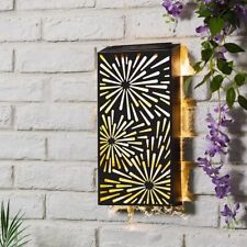 Solar Light Metal Floral Star Print Wall Panel Art Garden Fence Porch Decor
