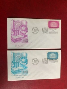 UN NEW YORK 1955 FDC x 2 ARTMASTER UNESCO THE THINKER GLOBE - Picture 1 of 1