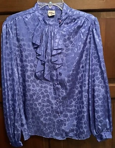 VRG 80s Prince Purple Jabot Ruffle Collar Secretary Blouse Top Shirt Julie Lynn - Picture 1 of 5