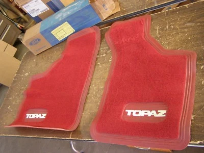 NOS OEM Ford 1984 1988 Topaz Front Floor Mats Red 1985 1986 1987 Emblem Mercury - Image 1 of 4