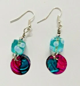 Upcycle RECYCELTE Soda POP Dose OHRRINGE Mischtechnik Schmuck Batik Kreis - Bild 1 von 6