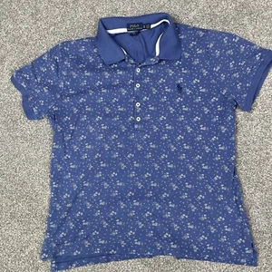 Polo Ralph Lauren Shirt Mens Blue Geometric Floral Slim Fit HEAVILY SHRUNK - Picture 1 of 8
