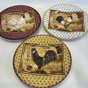 Sakura Retro Rooster Salad / Dessert Plates - Set of 3 - Picture 1 of 6