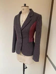 KEW 159 SIZE 14 GREY AND SALMON PINK BLAZER JACKET POLYESTER BLEND COTTON WOOL - Picture 1 of 11