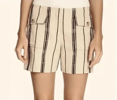 Pantalones cortos informales Tory Burch Edna a rayas tiro alto seda/línea/para mujer talla 8 Foto 1 de 4