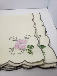 Juego de 8 manteles de tela bordados florales borde festoneado pastel primavera vintage - Imagen 1 de 6