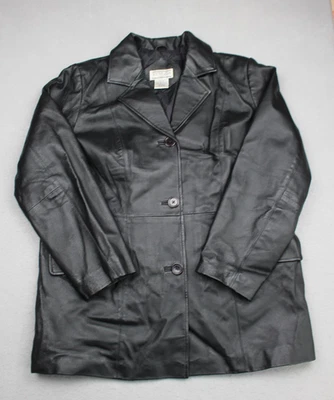 Venezia Vitale Jacket Womens A6 Black Leather Button Front Mid Length Coat - Image 1 of 4