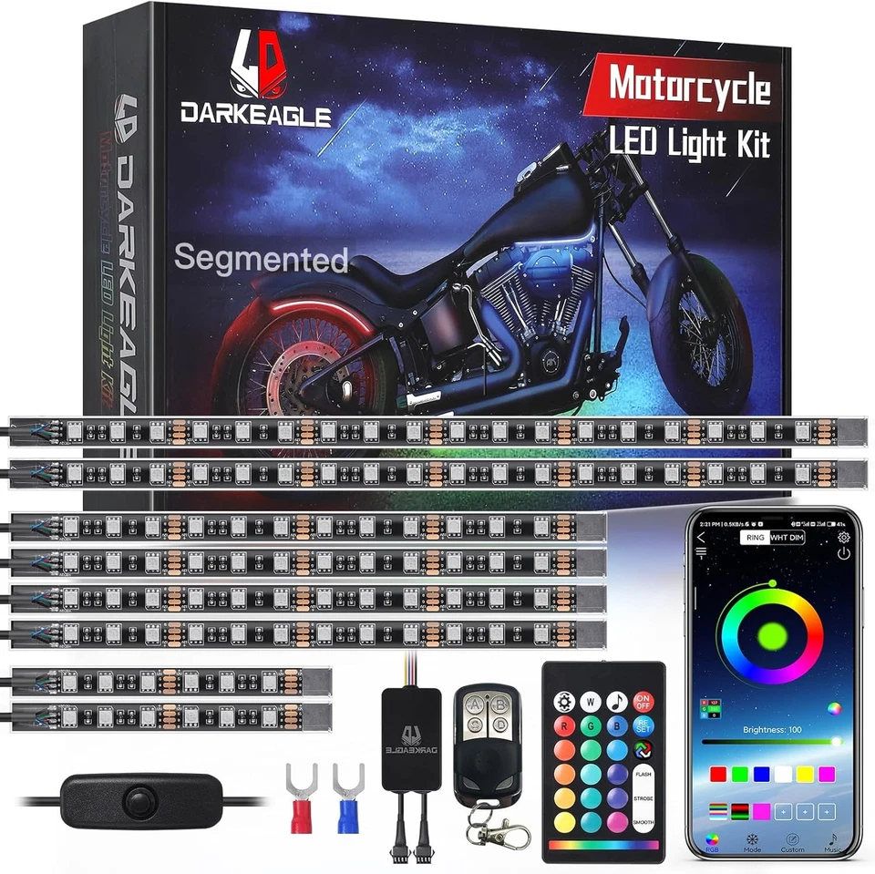 8PCS Segmented Motorcycle LED Lights Kit with Brake 8PCS(New), RGB Multicolor  - Image 1 of 4