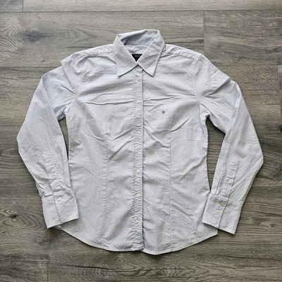 Camisa Gant Manga Longa Feminina Tamanho Reino Unido 12 Listrada Azul Slim Fit Ótimo Estado - Imagem 1 de 4