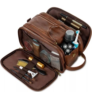 Kulturbeutel Leder Kosmetiktasche Herren Kulturtasche Badetasche Schminktasche - Bild 1 von 19