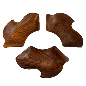 Juego de 3 cuencos de cerámica vintage MCM Cal-Orig 618 EE. UU. imitación madera mediados de siglo - Imagen 1 de 10