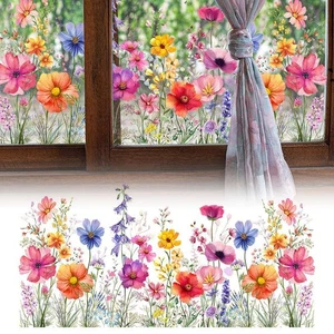 Colorful Floral Bouquet Window Sticker, Double-Sided Static Clings Window K5H0 - Picture 1 of 8