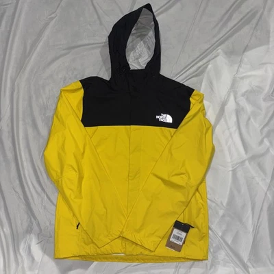 The North Face Men’s Large Yellow Black Hooded Rain Jacket Windbreaker NWT - Image 1 of 4