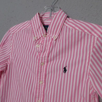 Ralph Lauren Girl Shirt Small Stripe Pink White Natural Stretch Timeless Preppy - Image 1 of 4