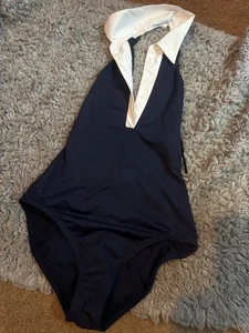 Ralph Lauren Damen tiefer V-Ausschnitt Neckholder, marineblau Einteiler Schwimmen Größe 10 - Bild 1 von 4