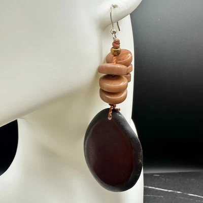 Современные коричневые богемные классические серьги-крючки с бисером в деревенском стиле - Изображение 1 из 4