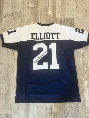 Camiseta deportiva personalizada autografiada firmada por Ezekiel Elliot Dallas Cowboys azul marino JSA Foto 1 de 4