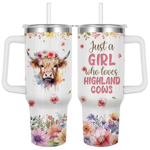 Tazza da viaggio Highland Cows per ragazze, bicchiere isolato sottovuoto 40 oz - Foto 1 di 6