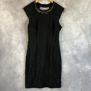 Bisou Bisou Midi Dress Womens 10 Black Spikes Stones Chain Textured Goth Grunge - Picture 1 of 9