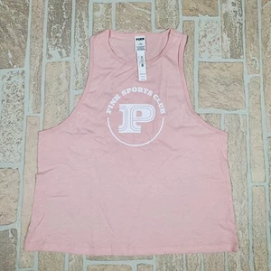 NEW Victoria's Secret Pink Women's Cotton Cropped Racerback Tank Top Pink M - Picture 1 of 6