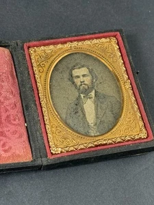 Antique Daguerreotype Man Male Beard Portrait Photograph Leather Bound Case - Picture 1 of 10