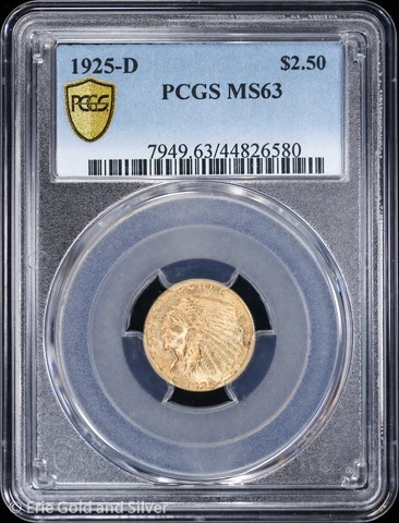 1925-D $2.50 Gold Indian Head Quarter Eagle PCGS MS 63 | UNC Cover