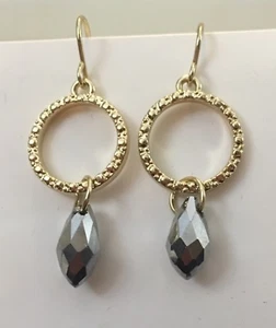 New Pier 1 Imports Gold Round and Silver Gray Teardrop Earrings - Picture 1 of 4
