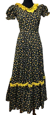 Vintage Cotton Yellow Floral Print Short Puff Sleeve Maxi Dress Size Small (VG6) - Image 1 of 4