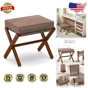 Compact Foldable Foot Stool Ottoman with Bamboo Legs for Stylish Living Spaces - Picture 1 of 11
