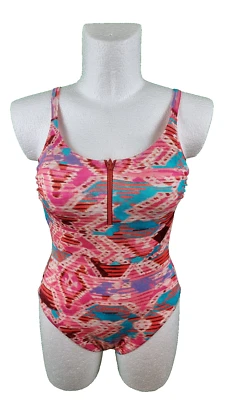 Lidea Badeanzug Größe 38 B Cup Bademode Schwimmanzug Reißverschluss Rosa Blau - Bild 1 von 4